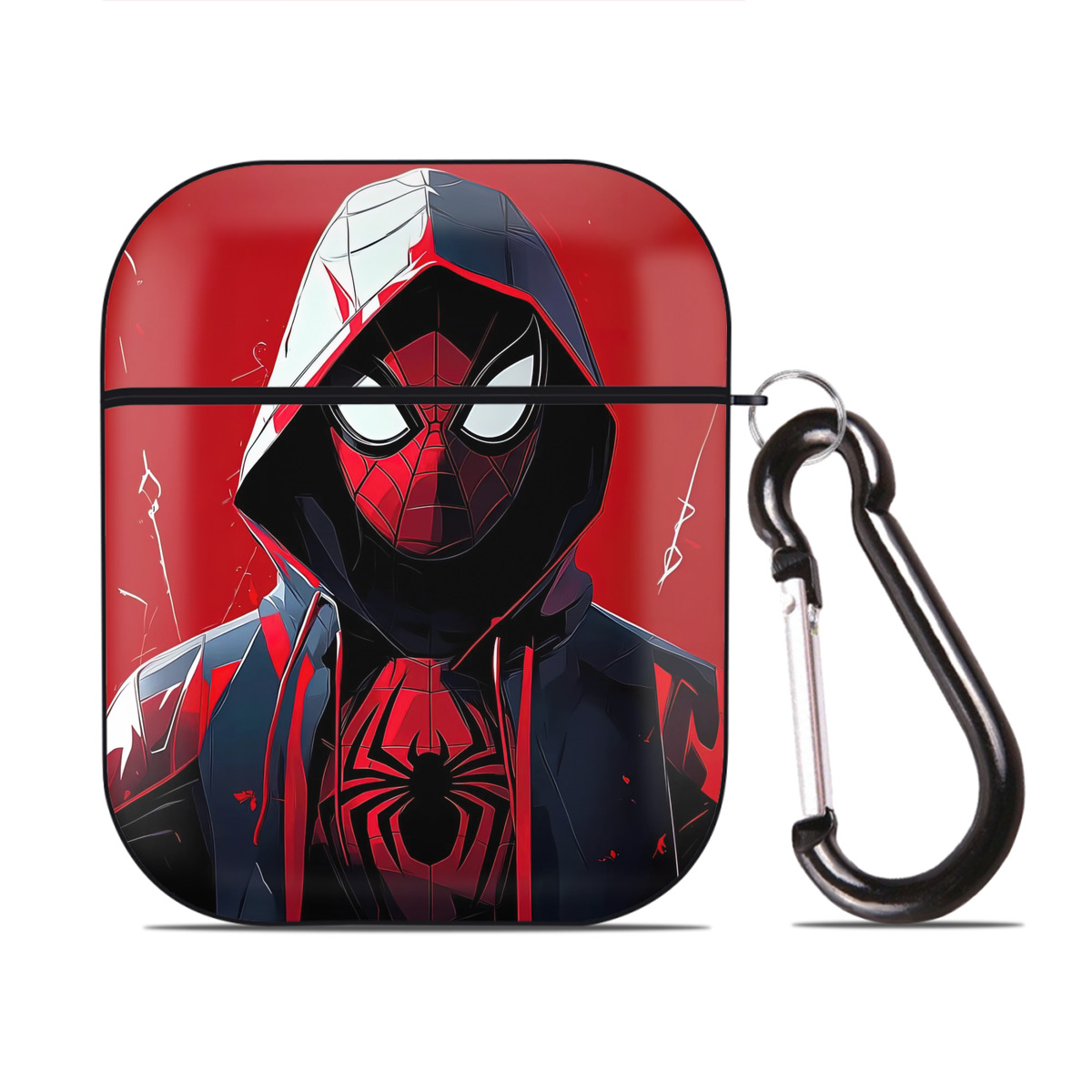 （画像用） Spider Man スパイダーマン AirPods 第2世代保護ケース ハードシェル ブラック 耐衝撃・防指紋・カラビナ付き