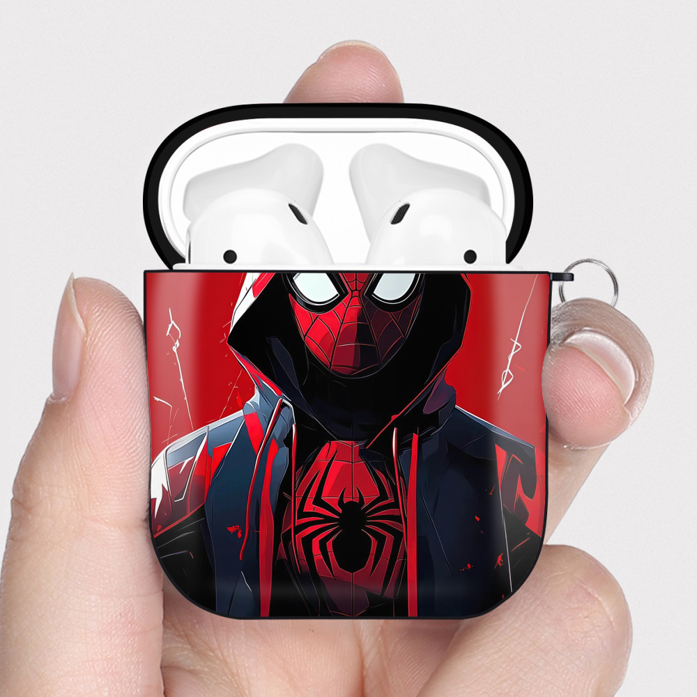 （画像用） Spider Man スパイダーマン AirPods 第2世代保護ケース ハードシェル ブラック 耐衝撃・防指紋・カラビナ付き
