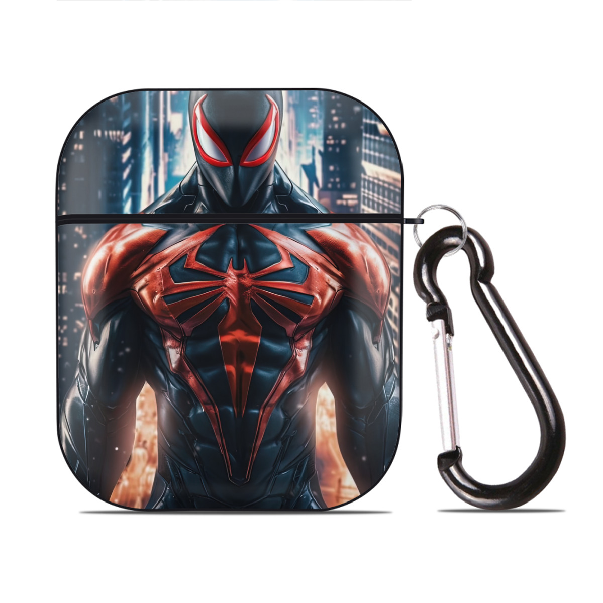 （画像用） Spider Man スパイダーマン AirPods 第2世代保護ケース ハードシェル ブラック 耐衝撃・防指紋・カラビナ付き