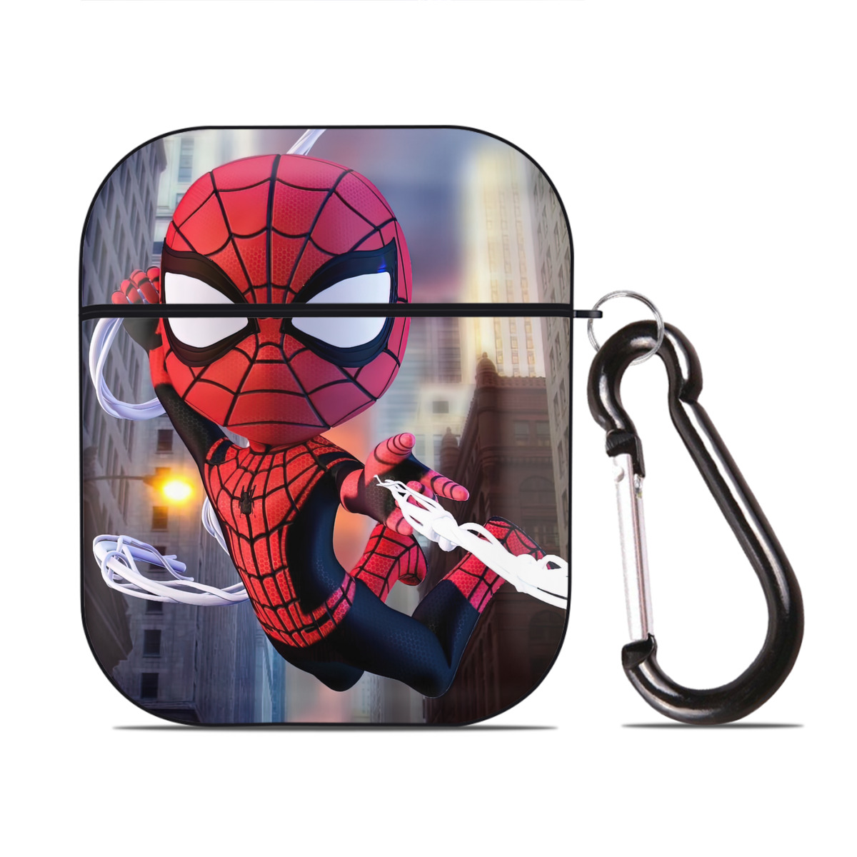 （画像用） Spider Man スパイダーマン AirPods 第2世代保護ケース ハードシェル ブラック 耐衝撃・防指紋・カラビナ付き