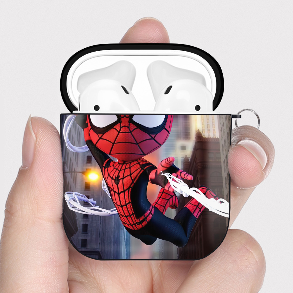 Spider Man スパイダーマン AirPods 第2世代保護ケース ハードシェル ブラック 耐衝撃・防指紋・カラビナ付き
