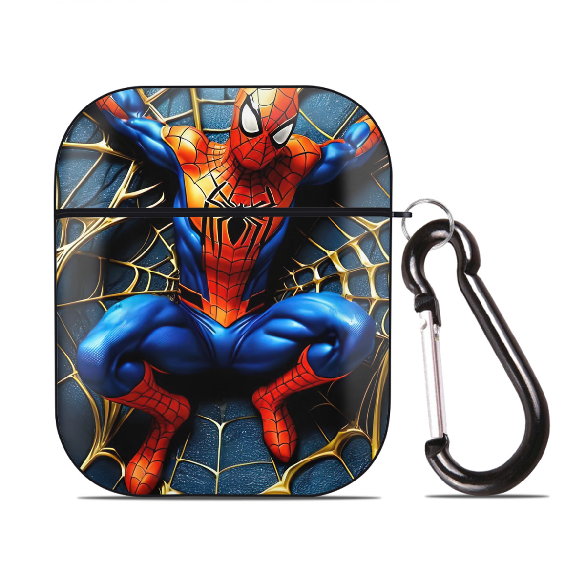 （画像用） Spider Man スパイダーマン AirPods 第2世代保護ケース ハードシェル ブラック 耐衝撃・防指紋・カラビナ付き