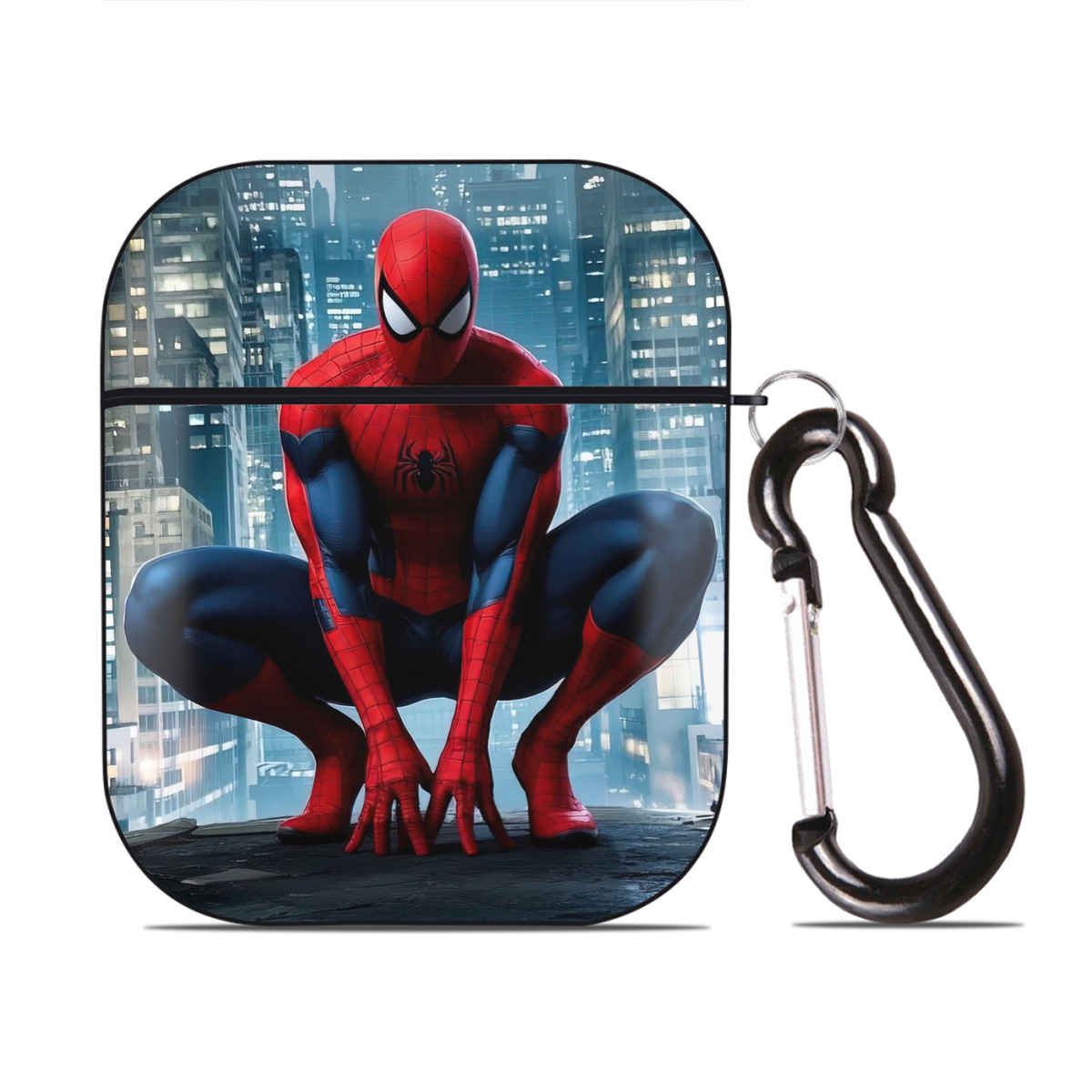 （画像用） Spider Man スパイダーマン AirPods 第2世代保護ケース ハードシェル ブラック 耐衝撃・防指紋・カラビナ付き