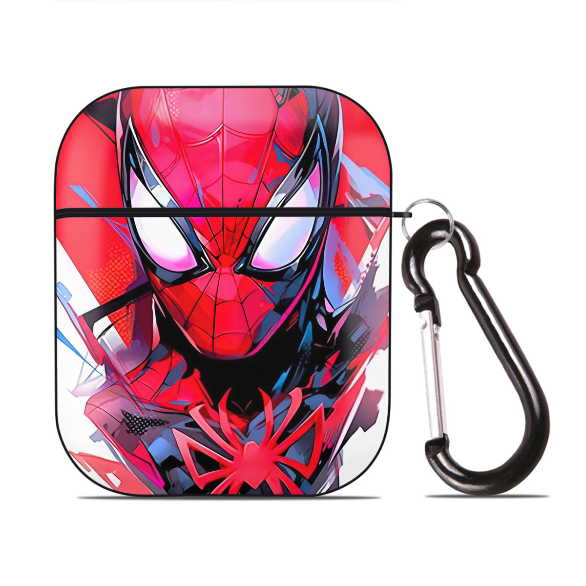 （画像用） Spider Man スパイダーマン AirPods 第2世代保護ケース ハードシェル ブラック 耐衝撃・防指紋・カラビナ付き