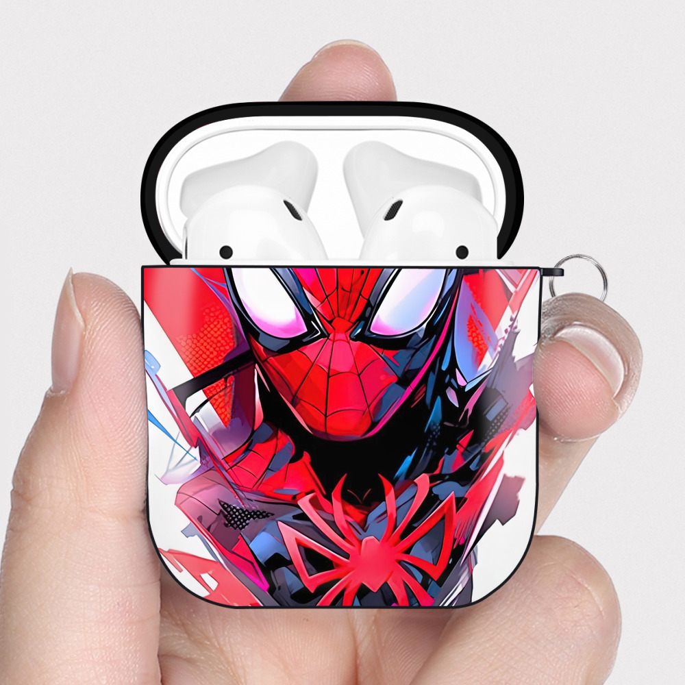 （画像用） Spider Man スパイダーマン AirPods 第2世代保護ケース ハードシェル ブラック 耐衝撃・防指紋・カラビナ付き