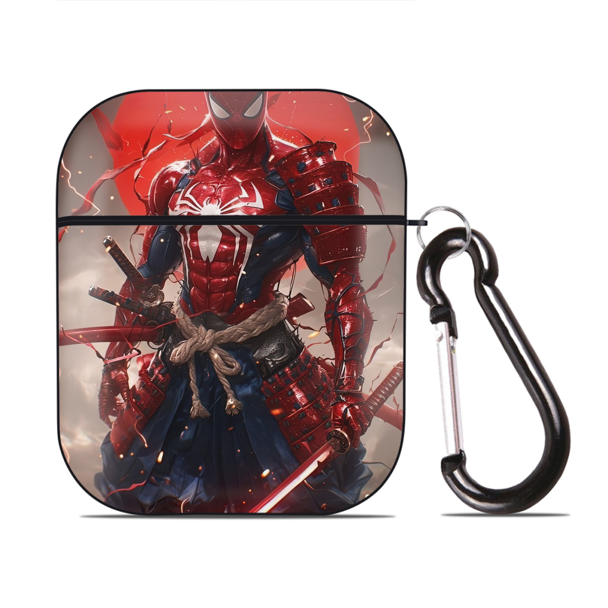 （画像用） Spider Man スパイダーマン AirPods 第2世代保護ケース ハードシェル ブラック 耐衝撃・防指紋・カラビナ付き