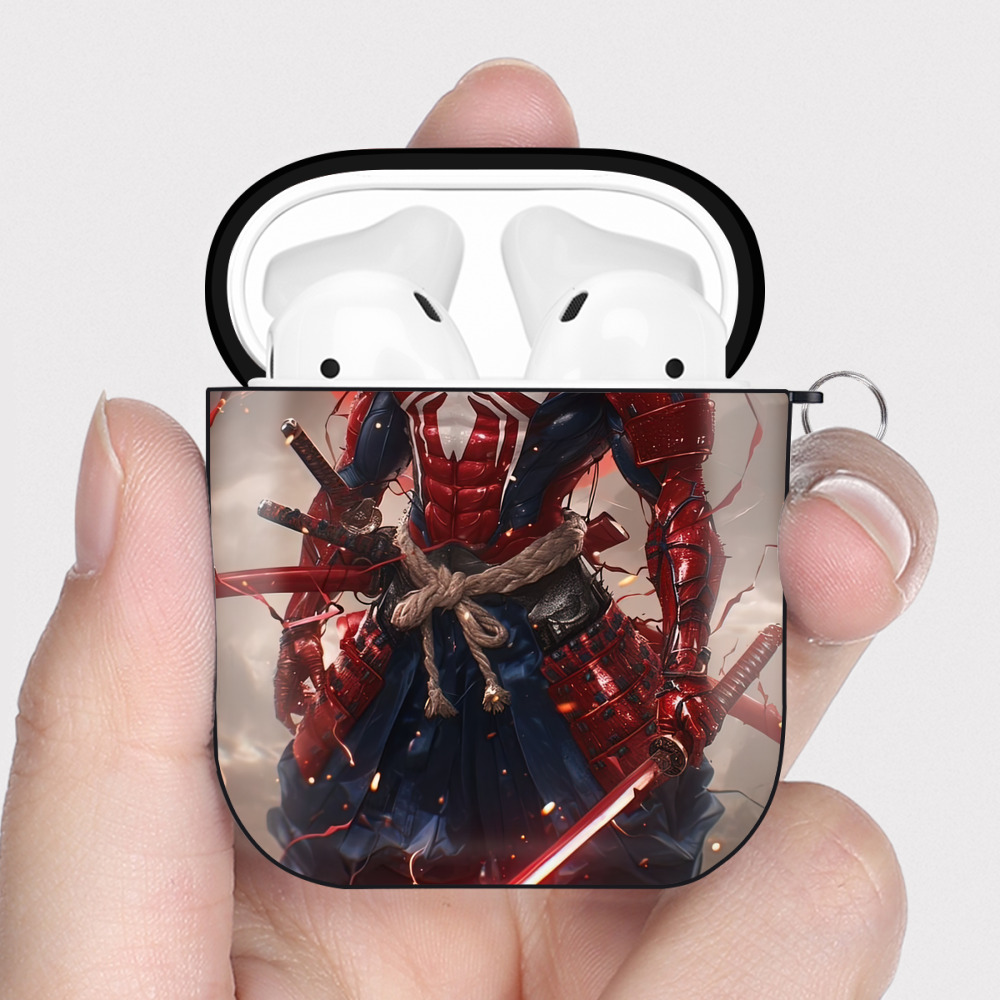 （画像用） Spider Man スパイダーマン AirPods 第2世代保護ケース ハードシェル ブラック 耐衝撃・防指紋・カラビナ付き