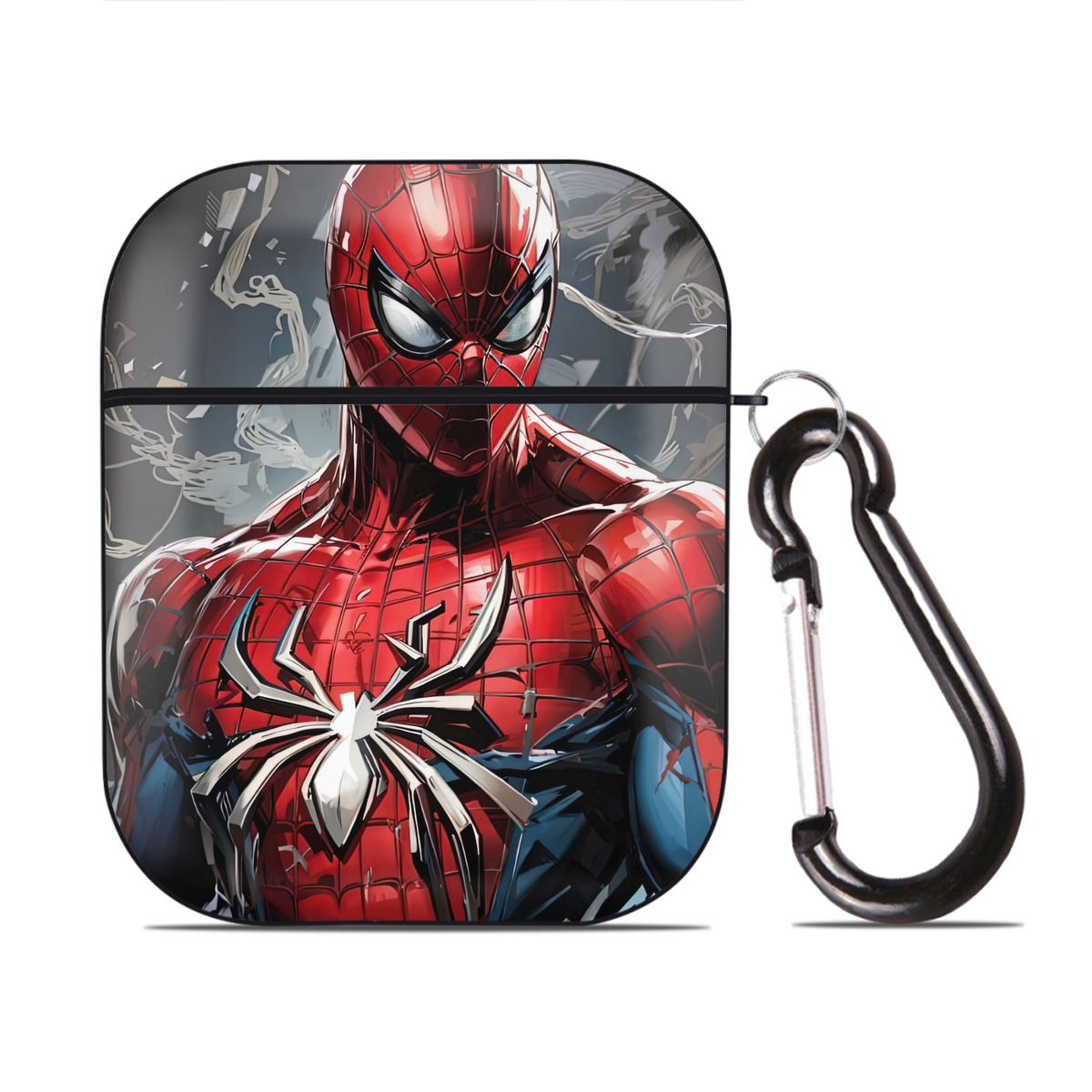 （画像用） Spider Man スパイダーマン AirPods 第2世代保護ケース ハードシェル ブラック 耐衝撃・防指紋・カラビナ付き