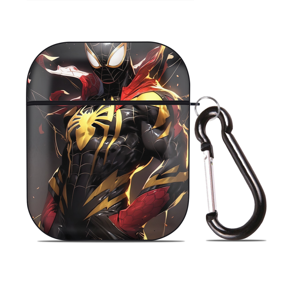 （画像用） Spider Man スパイダーマン AirPods 第2世代保護ケース ハードシェル ブラック 耐衝撃・防指紋・カラビナ付き