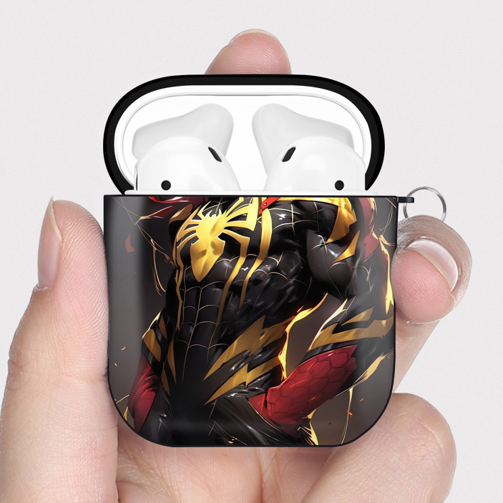 （画像用） Spider Man スパイダーマン AirPods 第2世代保護ケース ハードシェル ブラック 耐衝撃・防指紋・カラビナ付き