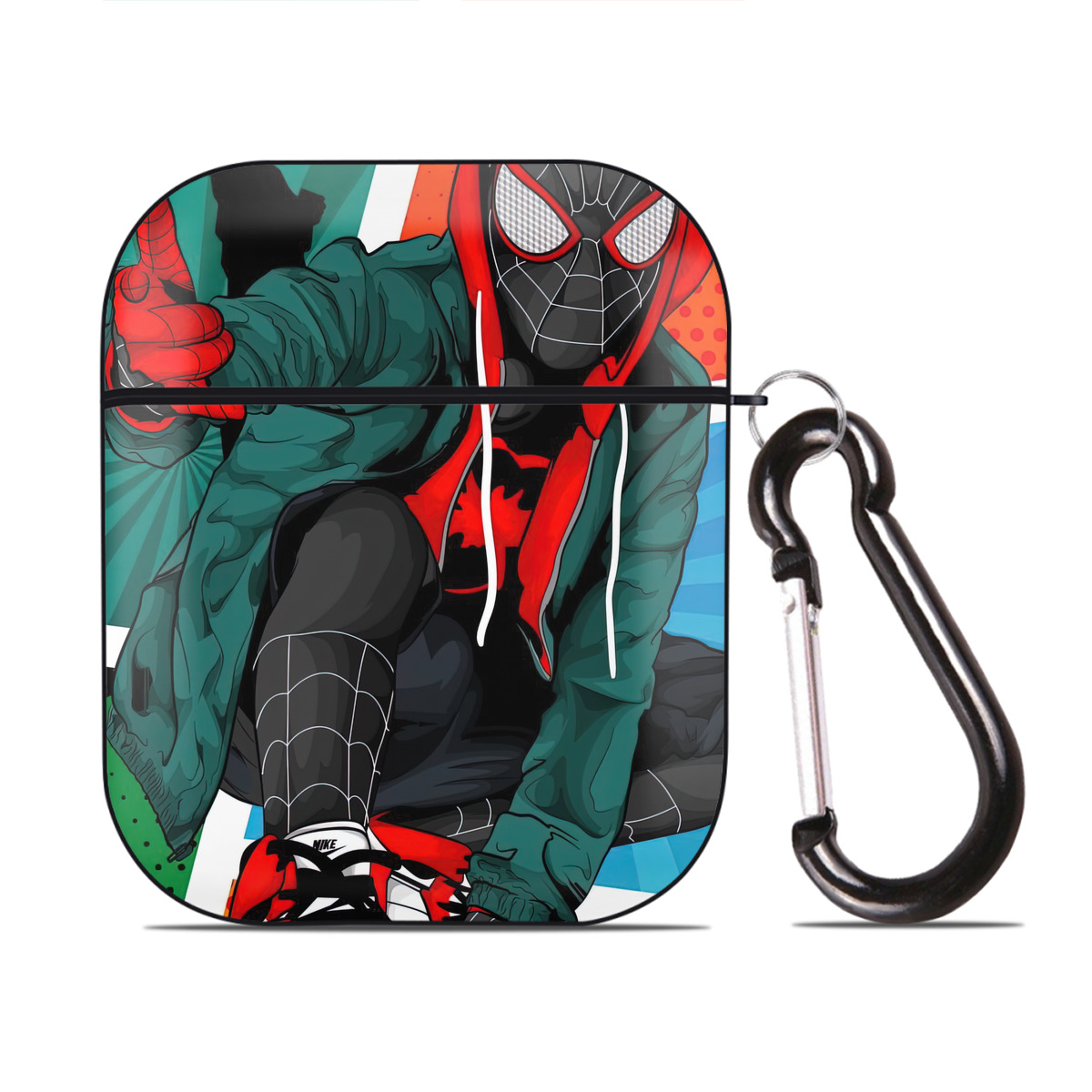 （画像用） Spider Man スパイダーマン AirPods 第2世代保護ケース ハードシェル ブラック 耐衝撃・防指紋・カラビナ付き
