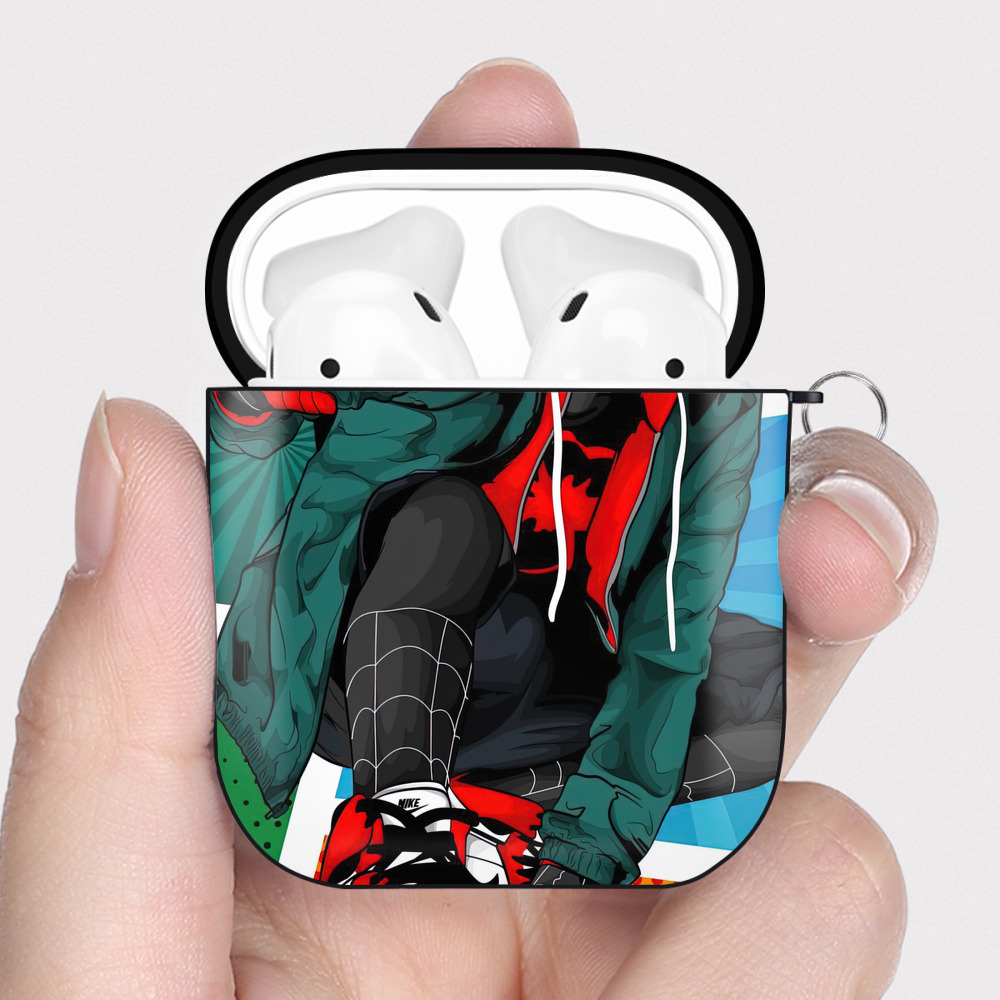 （画像用） Spider Man スパイダーマン AirPods 第2世代保護ケース ハードシェル ブラック 耐衝撃・防指紋・カラビナ付き