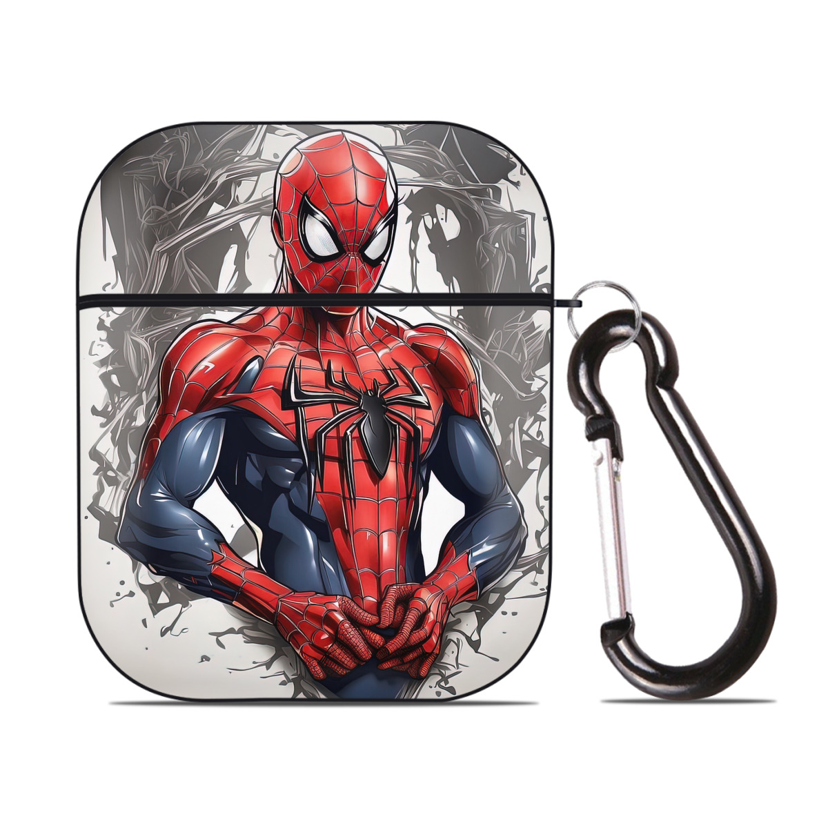 （画像用） Spider Man スパイダーマン AirPods 第2世代保護ケース ハードシェル ブラック 耐衝撃・防指紋・カラビナ付き