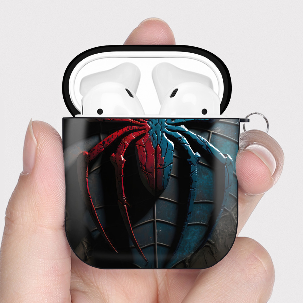 （画像用） Spider Man スパイダーマン AirPods 第2世代保護ケース ハードシェル ブラック 耐衝撃・防指紋・カラビナ付き
