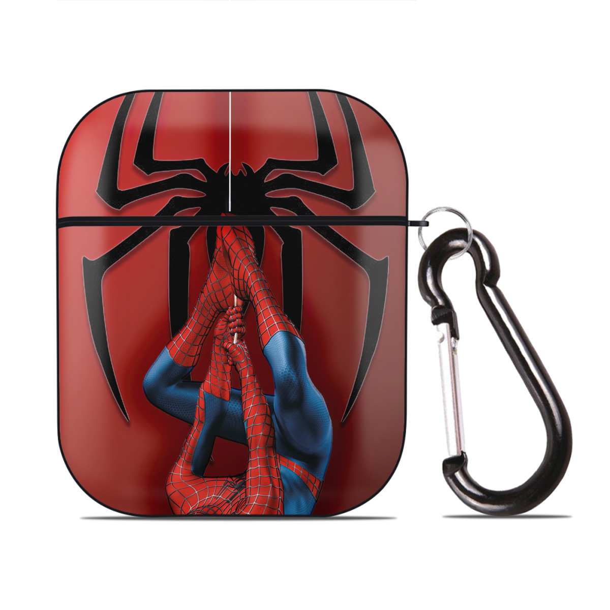 （画像用） Spider Man スパイダーマン AirPods 第2世代保護ケース ハードシェル ブラック 耐衝撃・防指紋・カラビナ付き