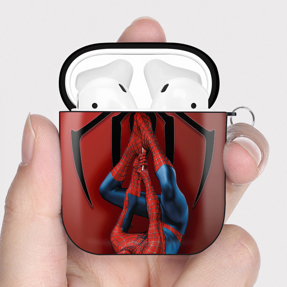 （画像用） Spider Man スパイダーマン AirPods 第2世代保護ケース ハードシェル ブラック 耐衝撃・防指紋・カラビナ付き