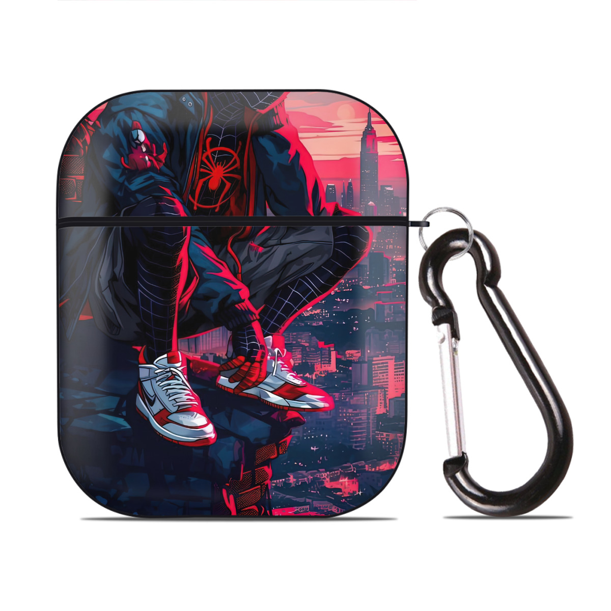 （画像用） Spider Man スパイダーマン AirPods 第2世代保護ケース ハードシェル ブラック 耐衝撃・防指紋・カラビナ付き