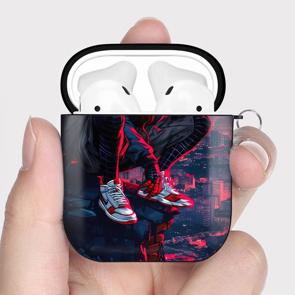 （画像用） Spider Man スパイダーマン AirPods 第2世代保護ケース ハードシェル ブラック 耐衝撃・防指紋・カラビナ付き