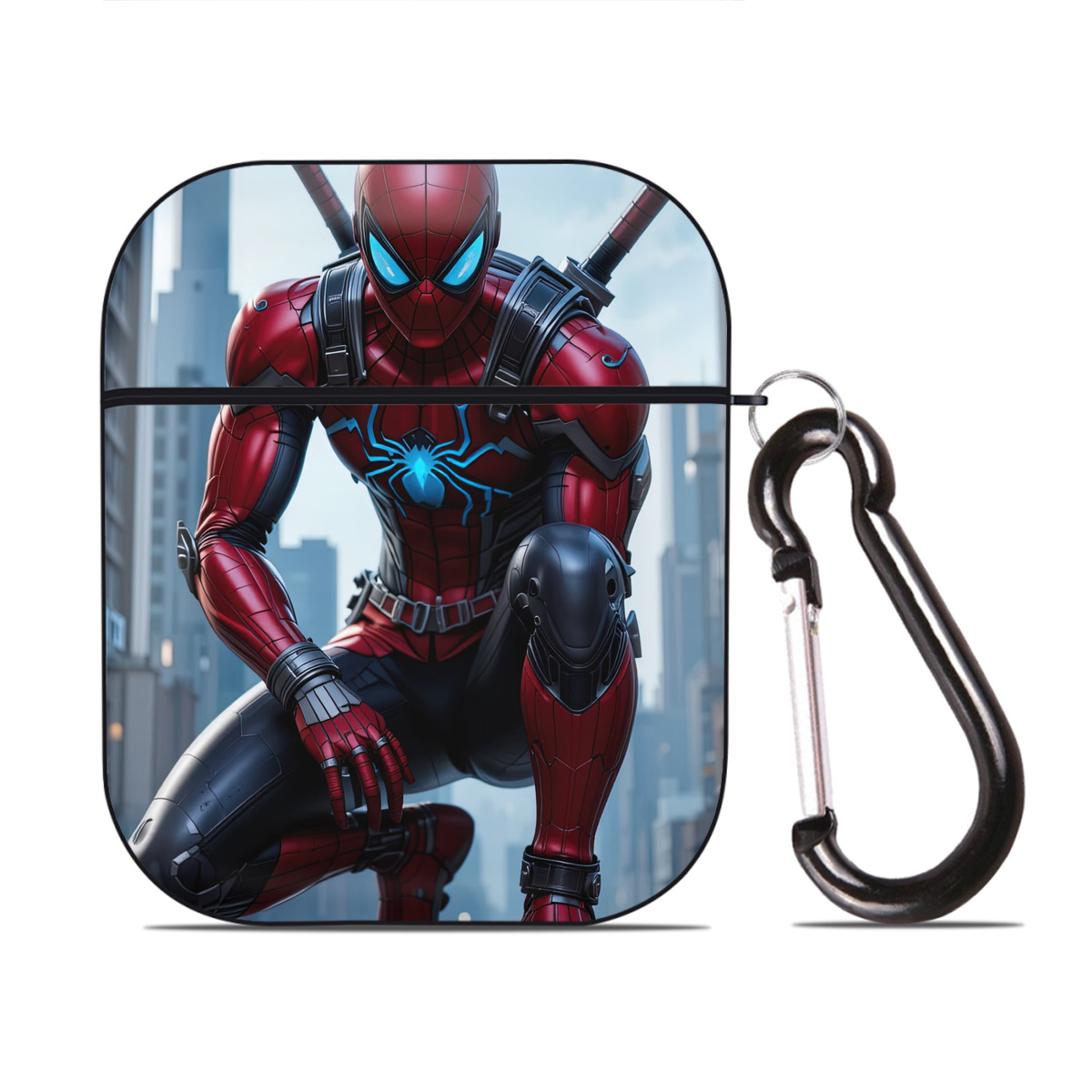（画像用） Spider Man スパイダーマン AirPods 第2世代保護ケース ハードシェル ブラック 耐衝撃・防指紋・カラビナ付き