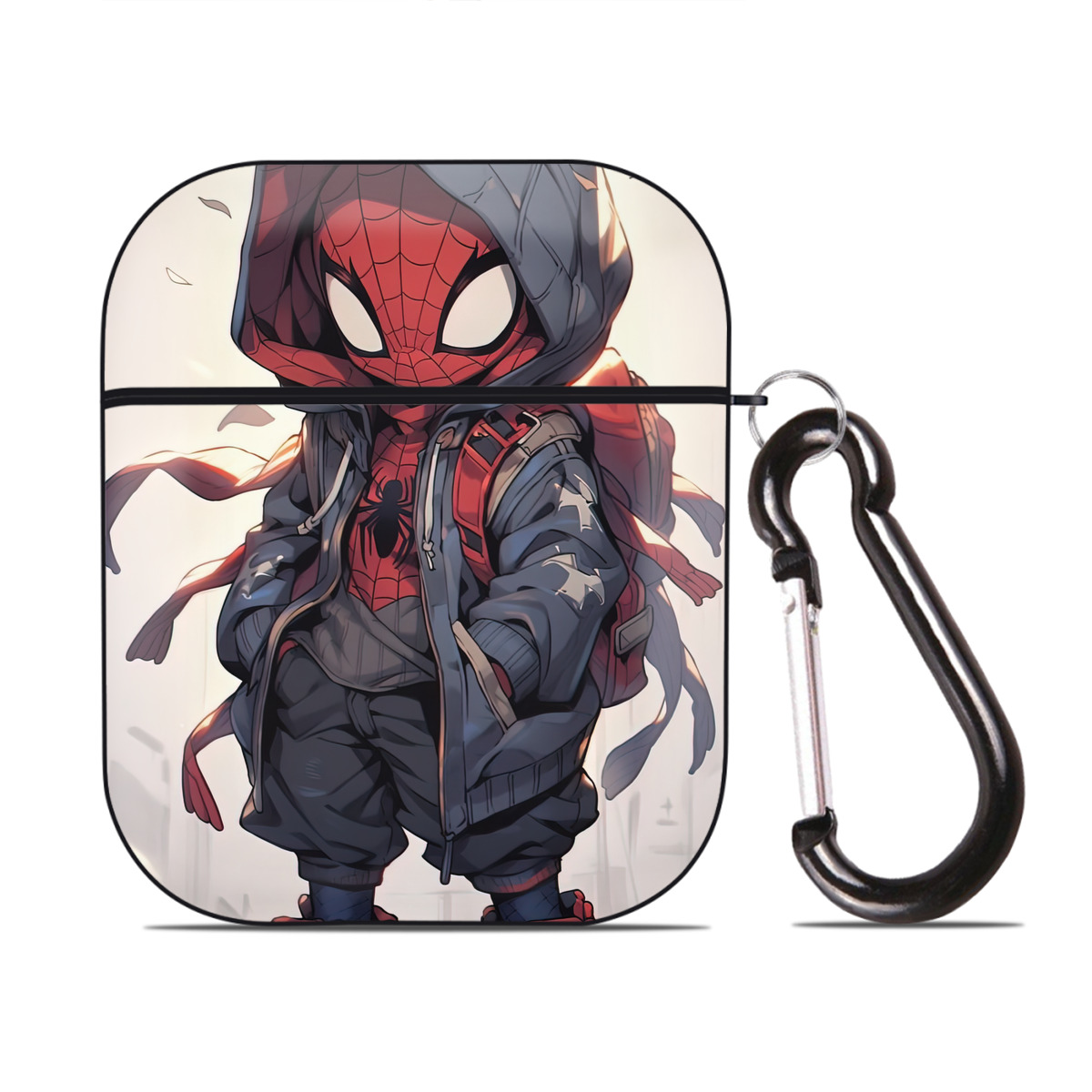 （画像用） Spider Man スパイダーマン AirPods 第2世代保護ケース ハードシェル ブラック 耐衝撃・防指紋・カラビナ付き