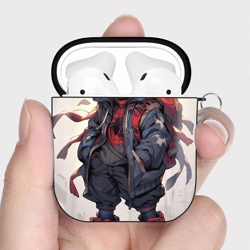 （画像用） Spider Man スパイダーマン AirPods 第2世代保護ケース ハードシェル ブラック 耐衝撃・防指紋・カラビナ付き