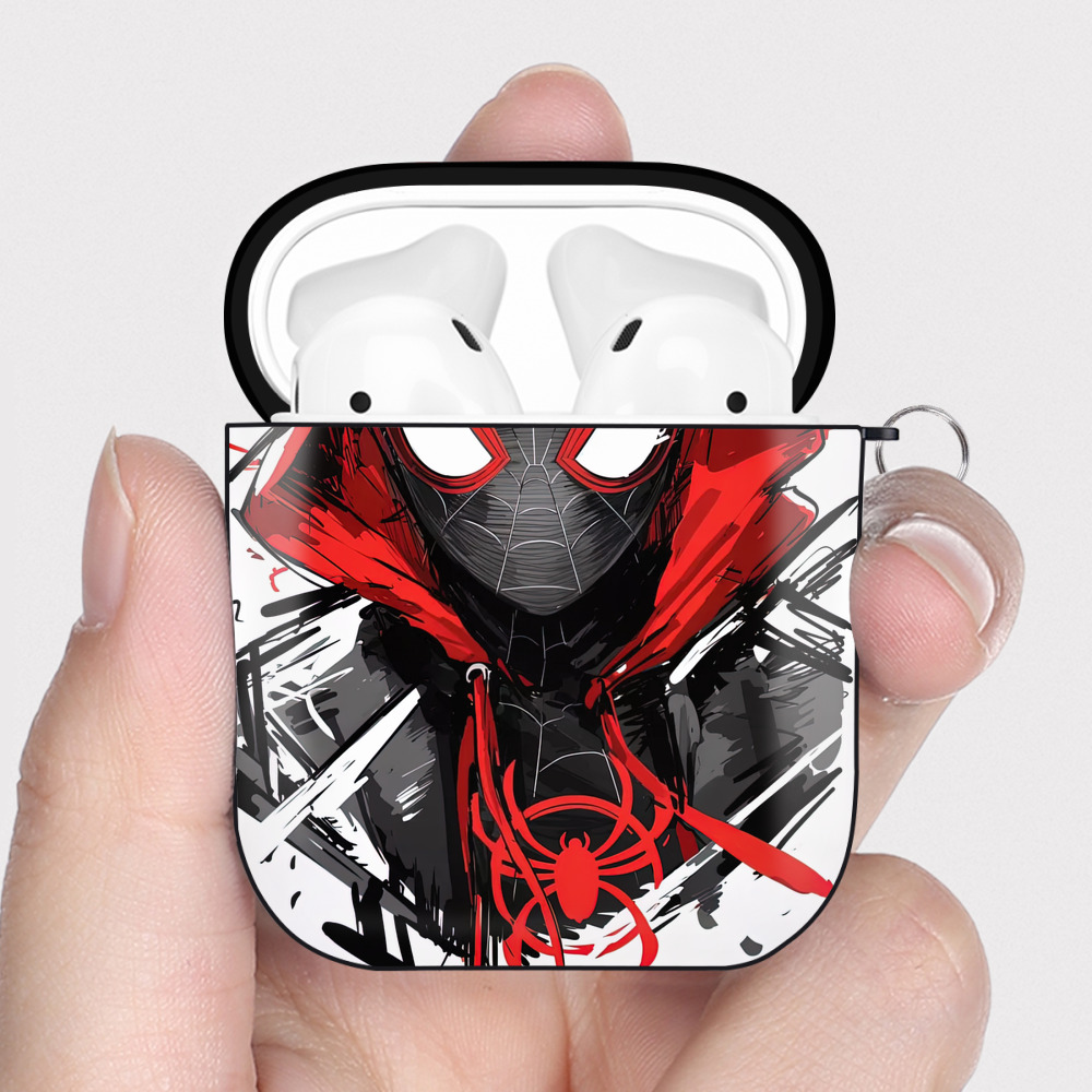 （画像用） Spider Man スパイダーマン AirPods 第2世代保護ケース ハードシェル ブラック 耐衝撃・防指紋・カラビナ付き