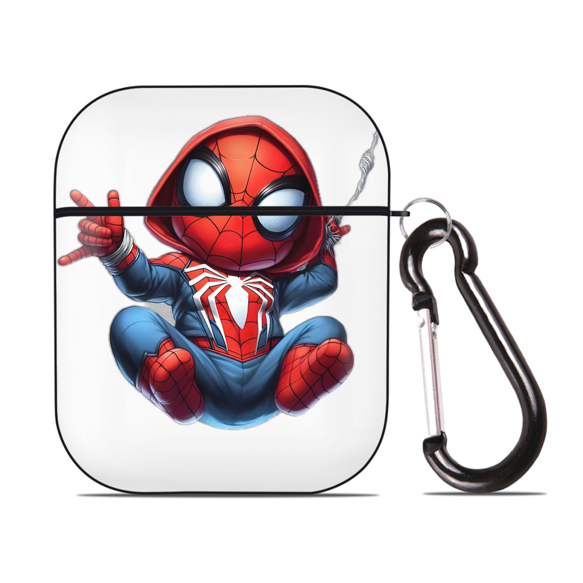 （画像用） Spider Man スパイダーマン AirPods 第2世代保護ケース ハードシェル ブラック 耐衝撃・防指紋・カラビナ付き