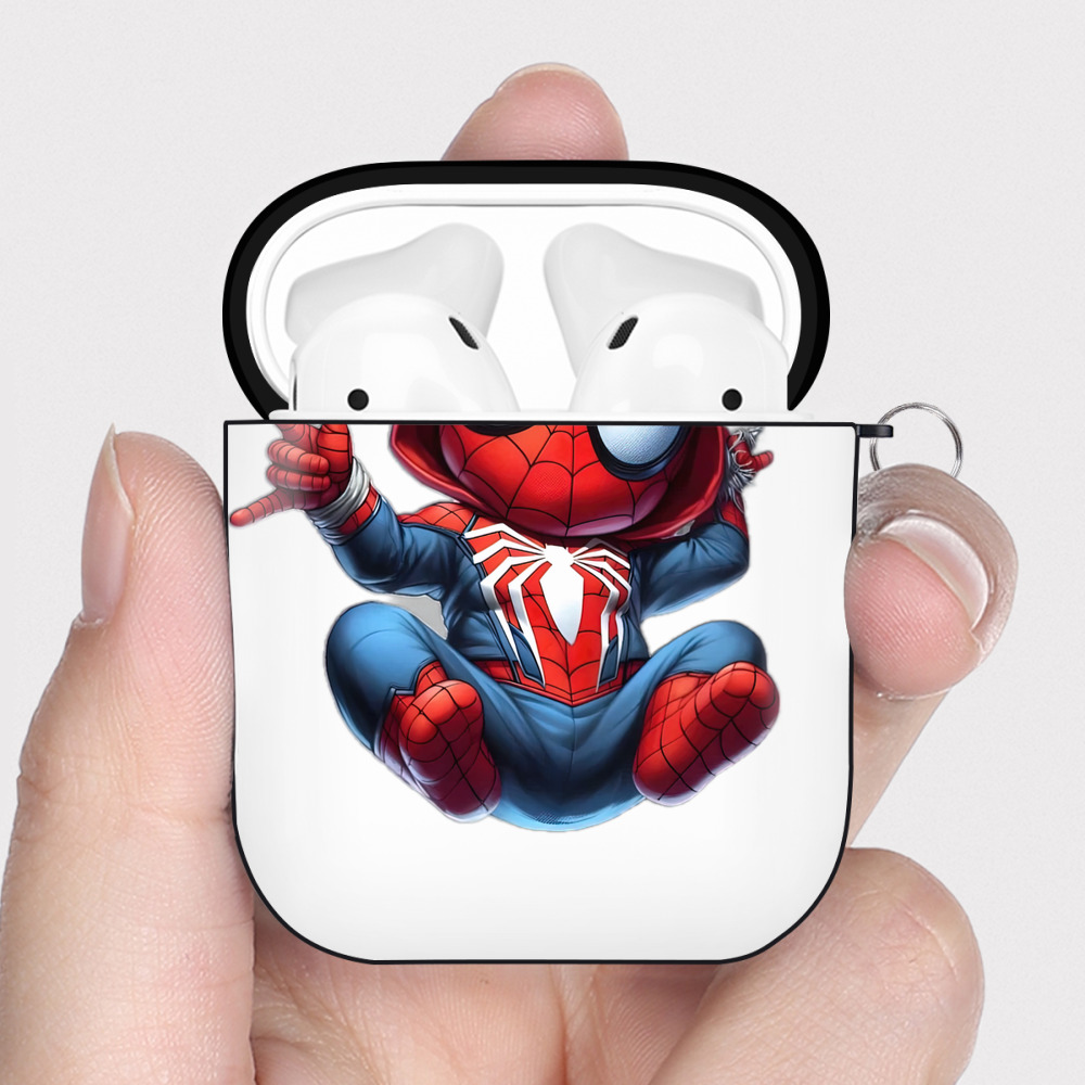 （画像用） Spider Man スパイダーマン AirPods 第2世代保護ケース ハードシェル ブラック 耐衝撃・防指紋・カラビナ付き