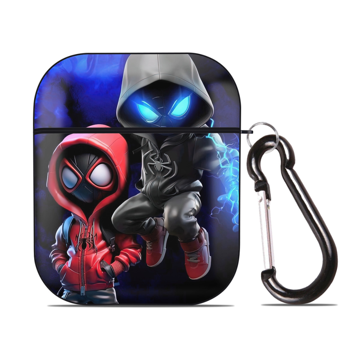 （画像用） Spider Man スパイダーマン AirPods 第2世代保護ケース ハードシェル ブラック 耐衝撃・防指紋・カラビナ付き