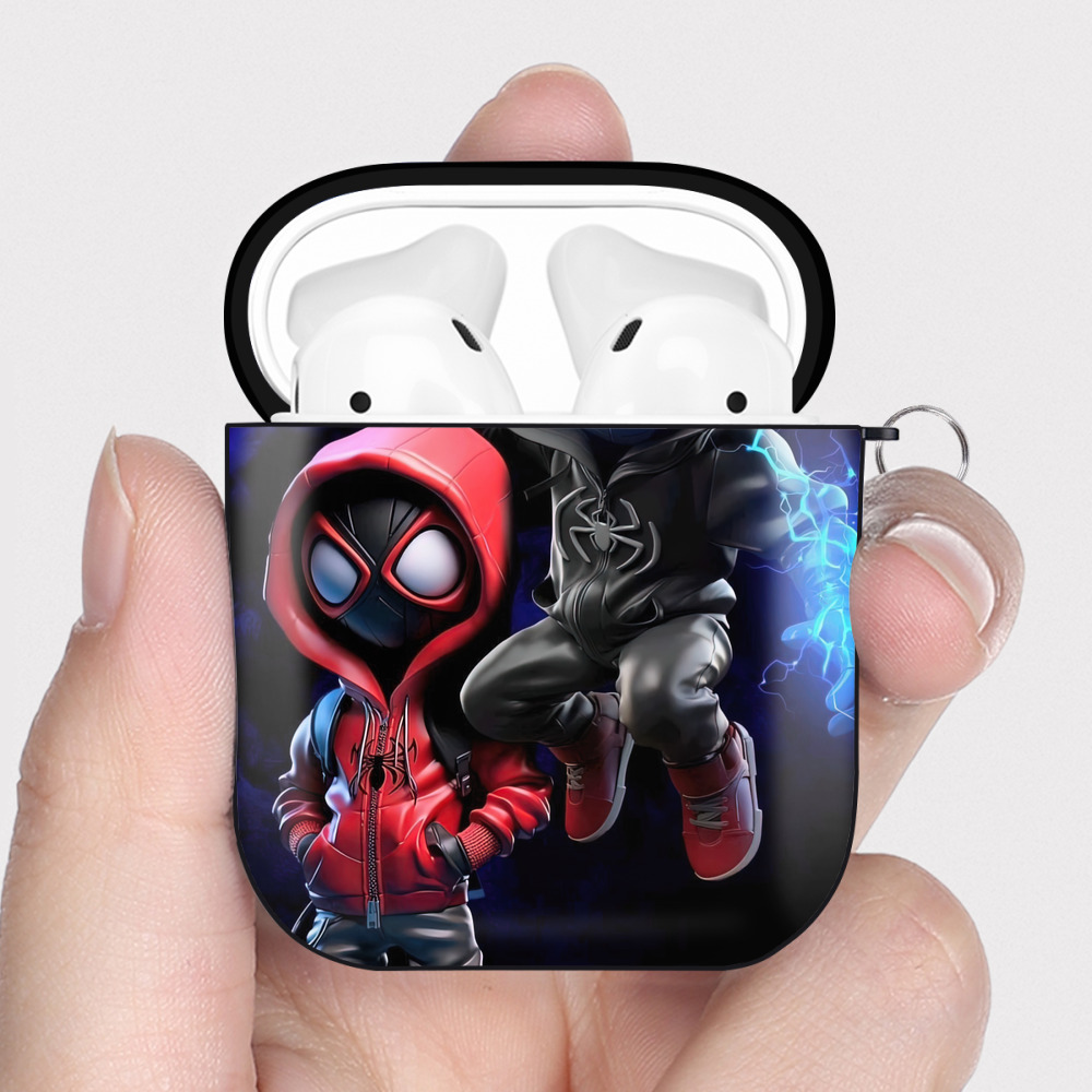 （画像用） Spider Man スパイダーマン AirPods 第2世代保護ケース ハードシェル ブラック 耐衝撃・防指紋・カラビナ付き
