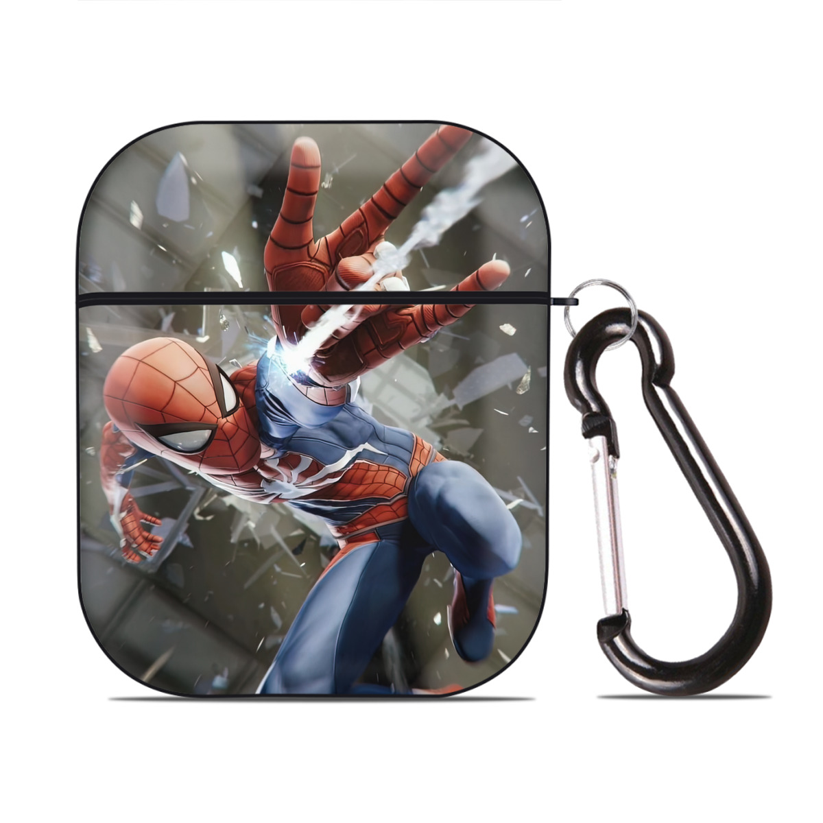 （画像用） Spider Man スパイダーマン AirPods 第2世代保護ケース ハードシェル ブラック 耐衝撃・防指紋・カラビナ付き