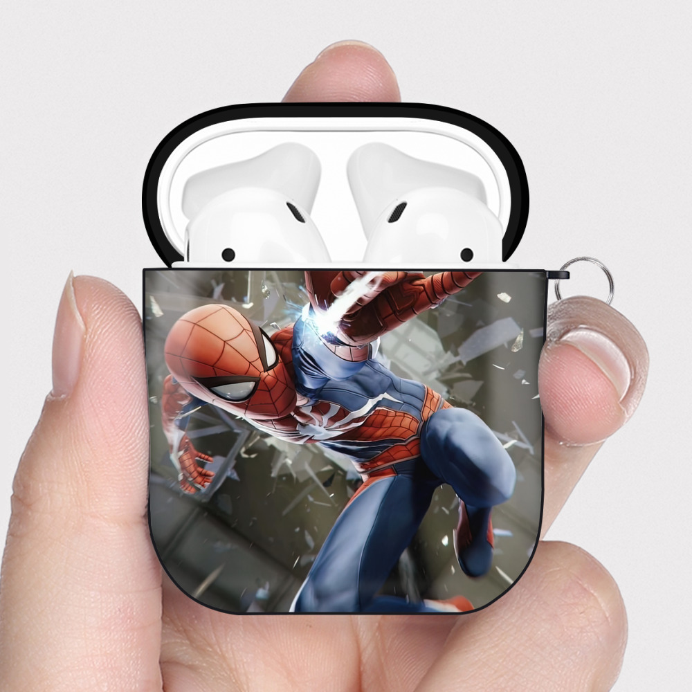 （画像用） Spider Man スパイダーマン AirPods 第2世代保護ケース ハードシェル ブラック 耐衝撃・防指紋・カラビナ付き