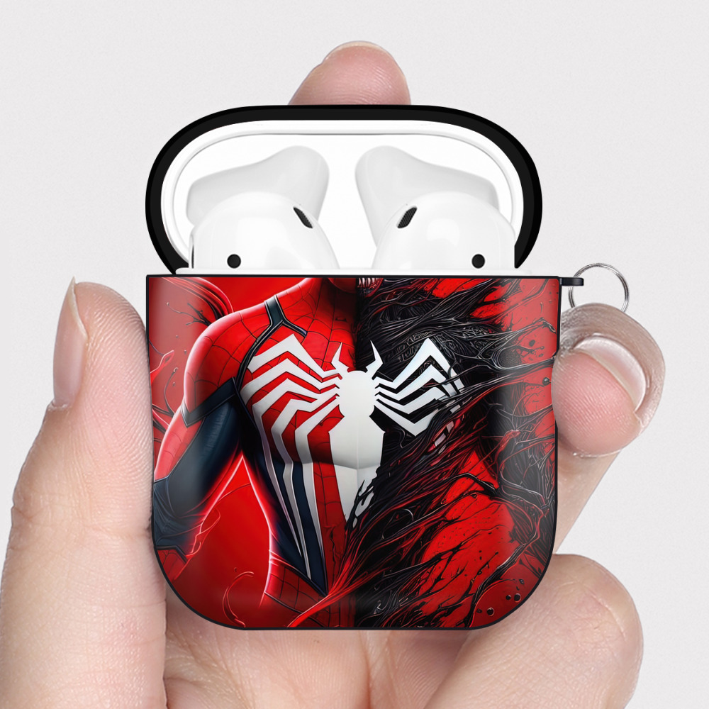 （画像用） Spider Man スパイダーマン AirPods 第2世代保護ケース ハードシェル ブラック 耐衝撃・防指紋・カラビナ付き