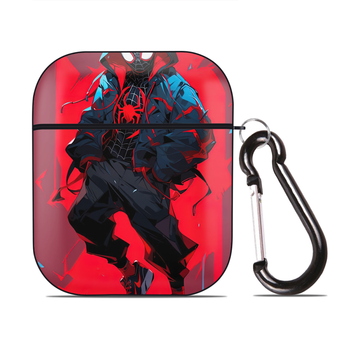（画像用） Spider Man スパイダーマン AirPods 第2世代保護ケース ハードシェル ブラック 耐衝撃・防指紋・カラビナ付き