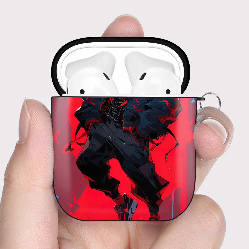 （画像用） Spider Man スパイダーマン AirPods 第2世代保護ケース ハードシェル ブラック 耐衝撃・防指紋・カラビナ付き