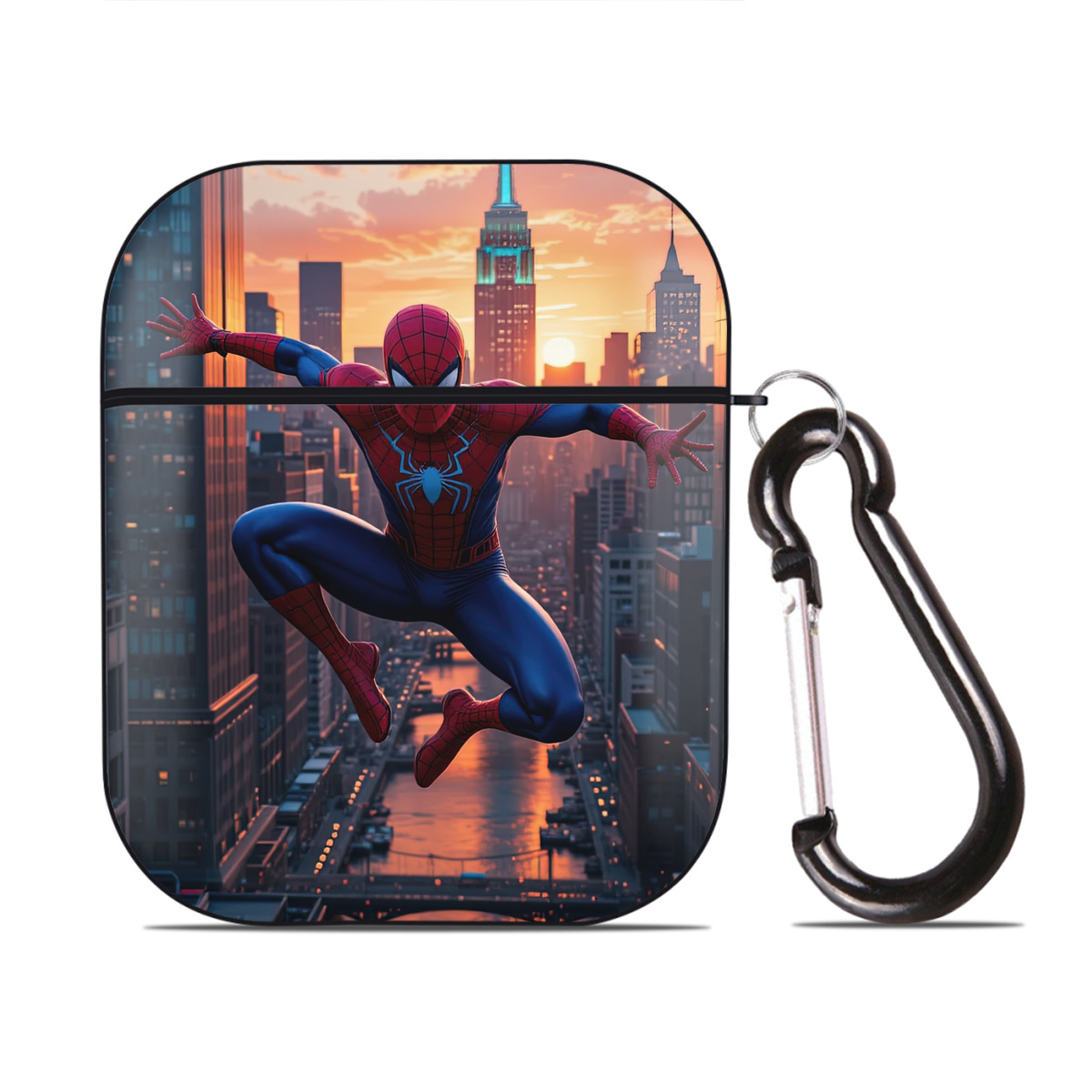 （画像用） Spider Man スパイダーマン AirPods 第2世代保護ケース ハードシェル ブラック 耐衝撃・防指紋・カラビナ付き