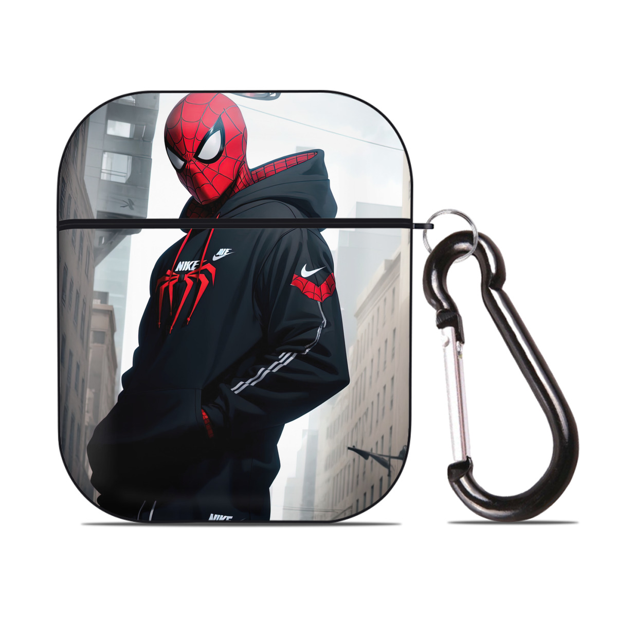 （画像用） Spider Man スパイダーマン AirPods 第2世代保護ケース ハードシェル ブラック 耐衝撃・防指紋・カラビナ付き