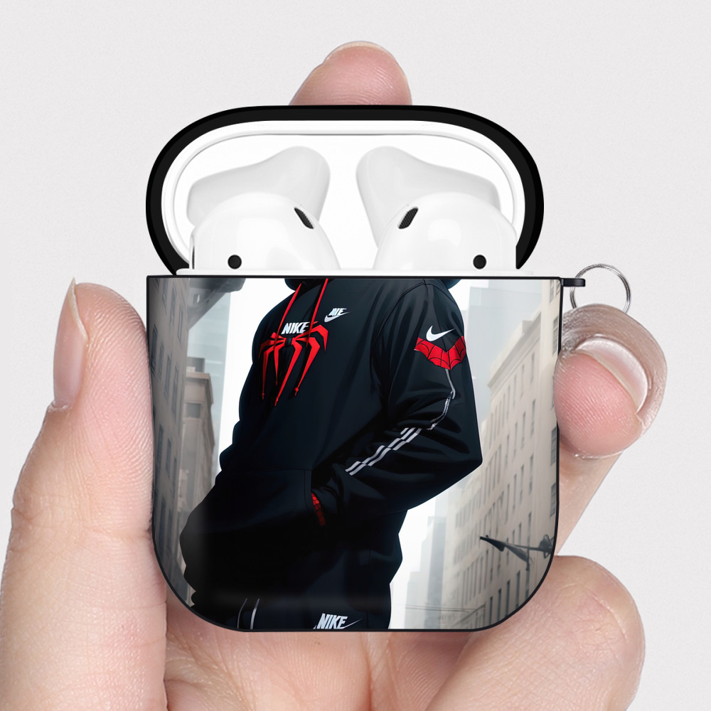 （画像用） Spider Man スパイダーマン AirPods 第2世代保護ケース ハードシェル ブラック 耐衝撃・防指紋・カラビナ付き