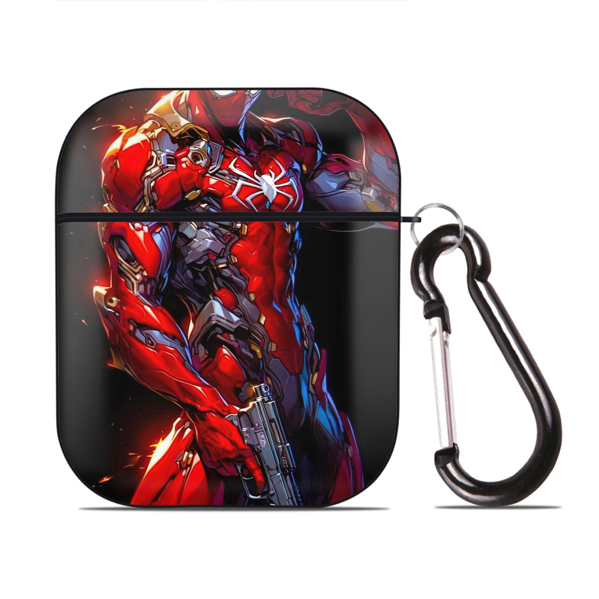 （画像用） Spider Man スパイダーマン AirPods 第2世代保護ケース ハードシェル ブラック 耐衝撃・防指紋・カラビナ付き