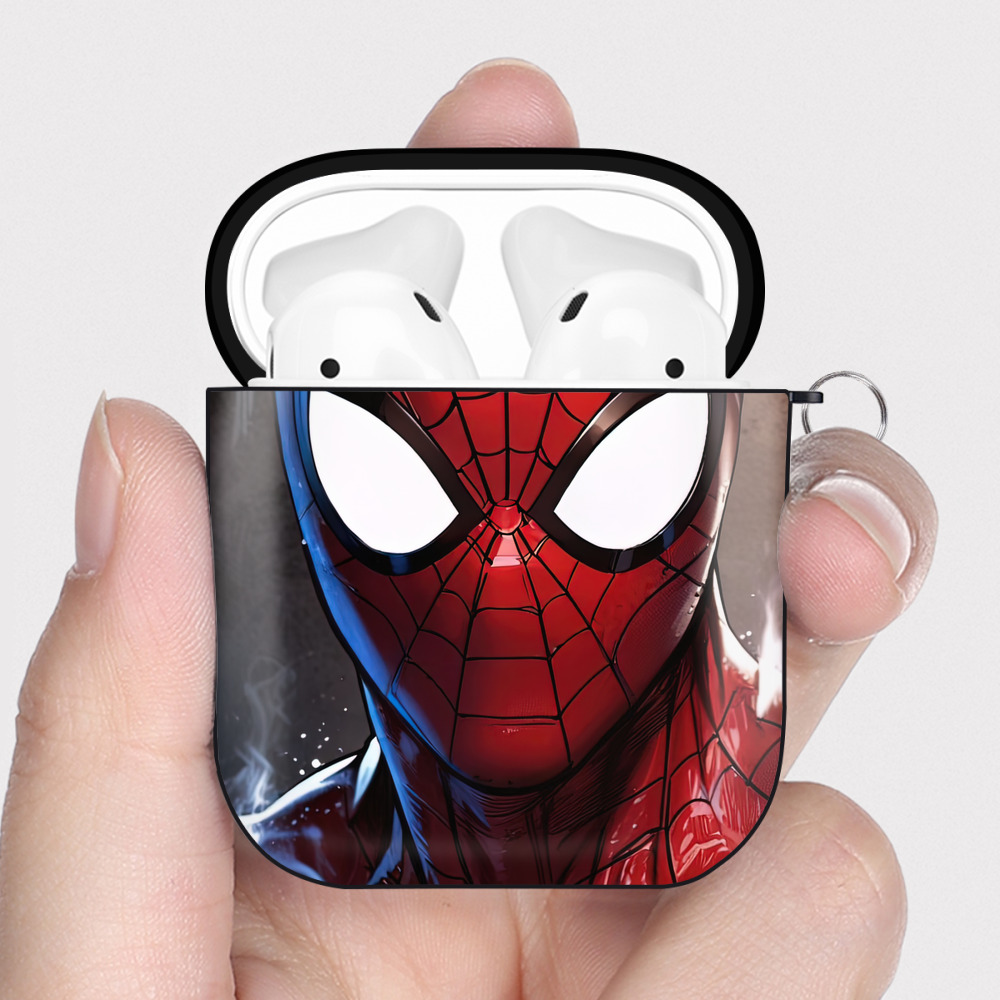 （画像用） Spider Man スパイダーマン AirPods 第2世代保護ケース ハードシェル ブラック 耐衝撃・防指紋・カラビナ付き