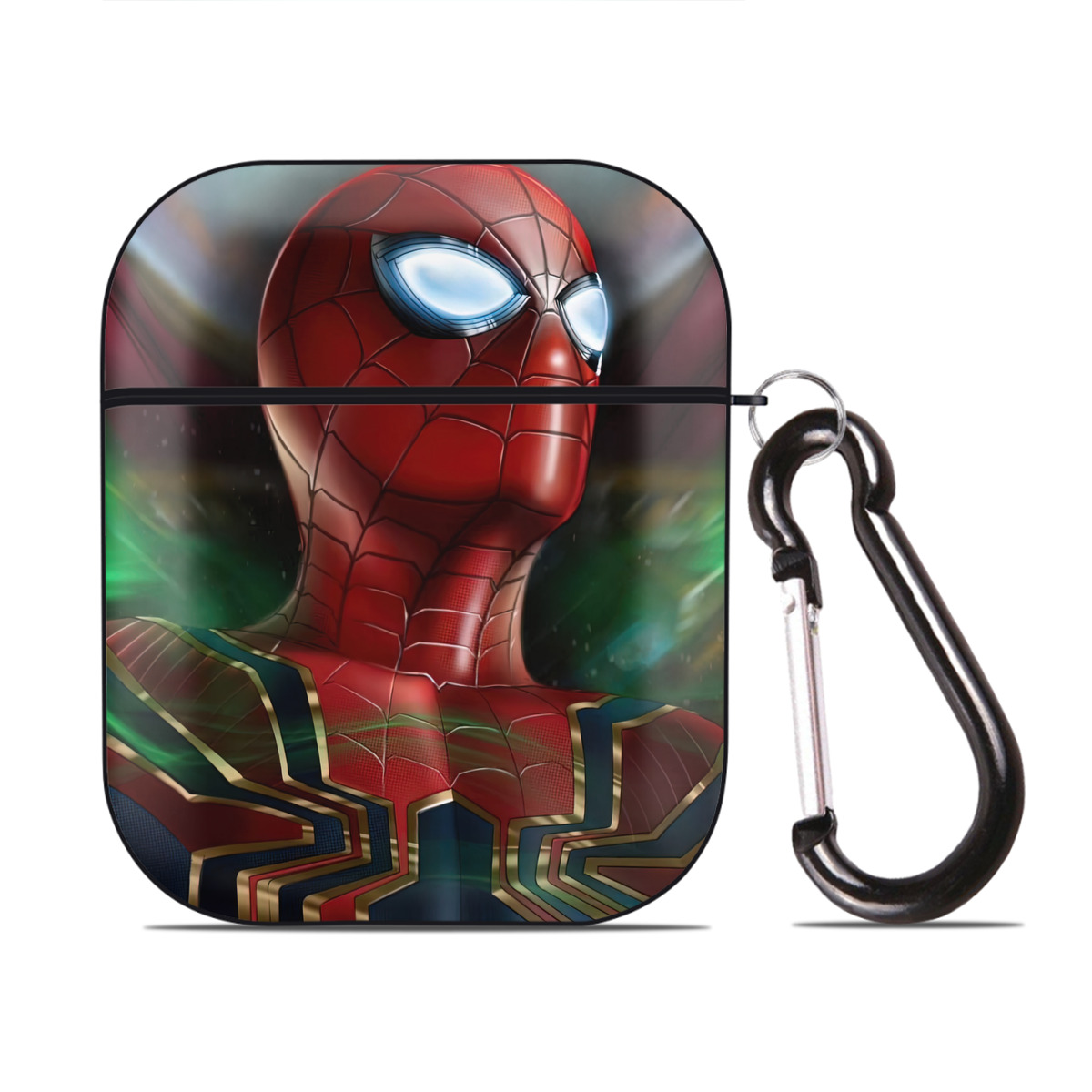 （画像用） Spider Man スパイダーマン AirPods 第2世代保護ケース ハードシェル ブラック 耐衝撃・防指紋・カラビナ付き