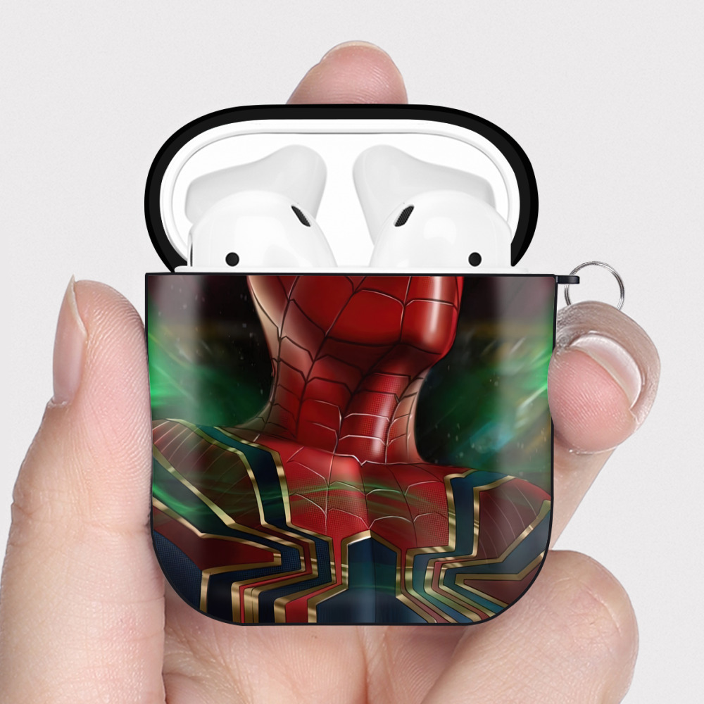 （画像用） Spider Man スパイダーマン AirPods 第2世代保護ケース ハードシェル ブラック 耐衝撃・防指紋・カラビナ付き