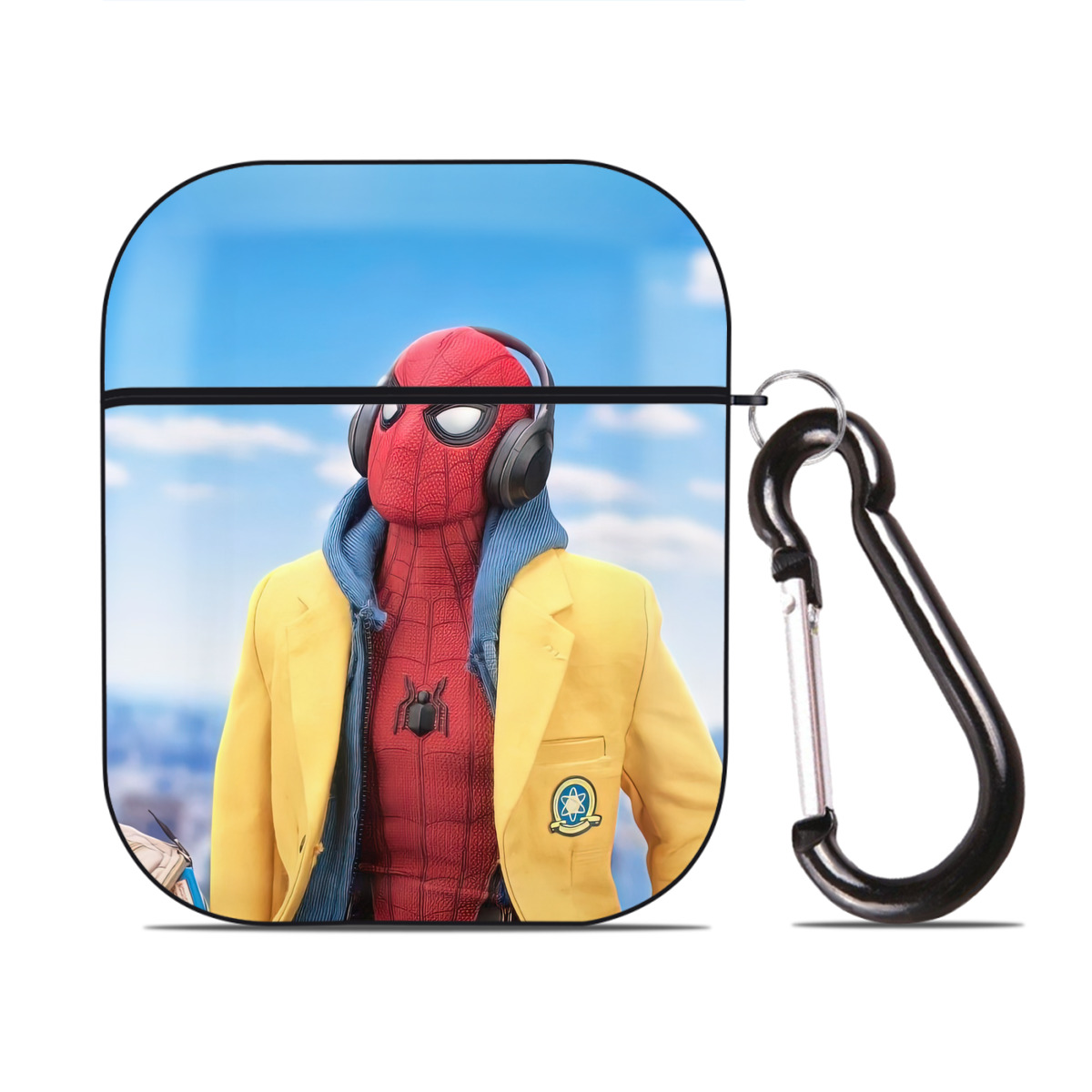 （画像用） Spider Man スパイダーマン AirPods 第2世代保護ケース ハードシェル ブラック 耐衝撃・防指紋・カラビナ付き