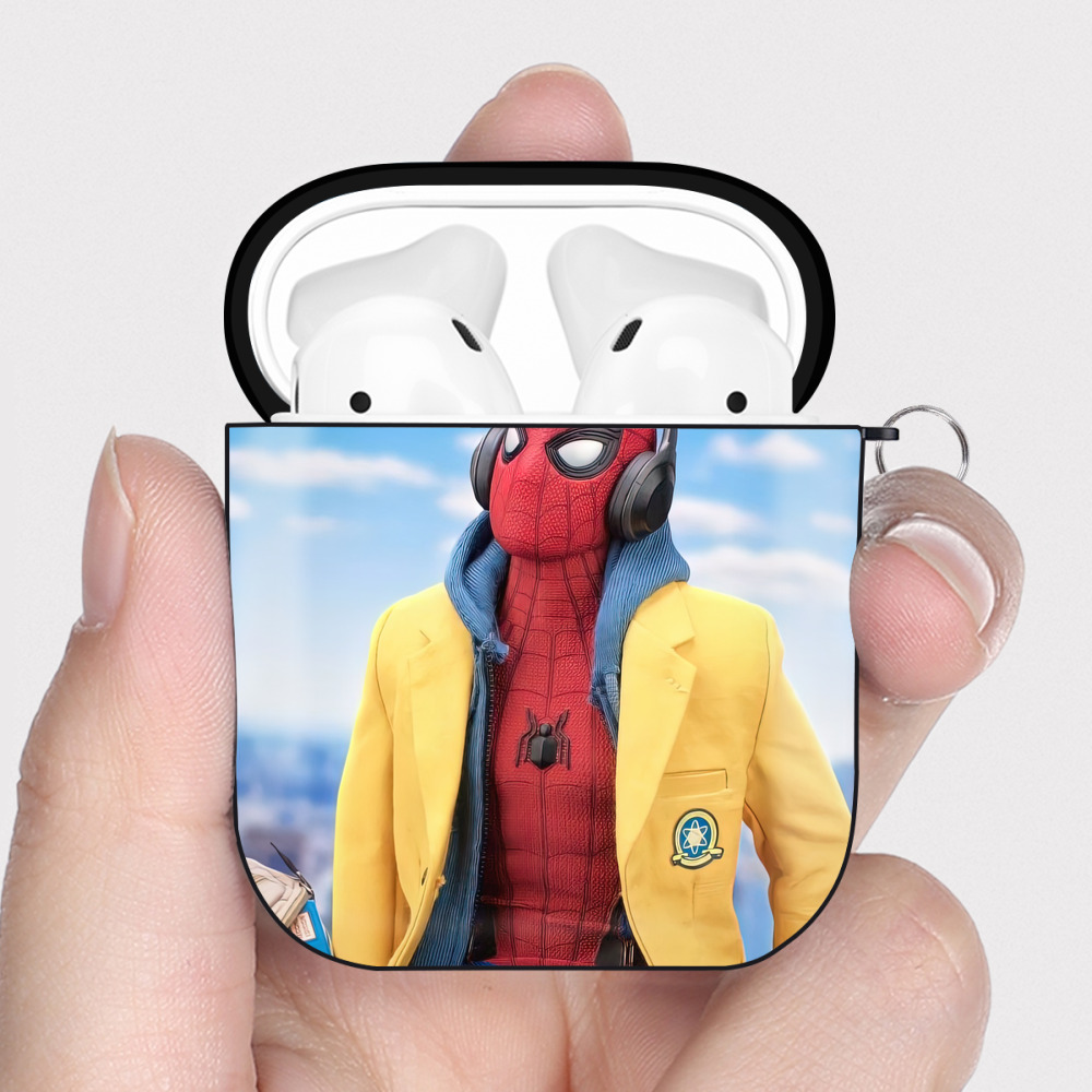 （画像用） Spider Man スパイダーマン AirPods 第2世代保護ケース ハードシェル ブラック 耐衝撃・防指紋・カラビナ付き