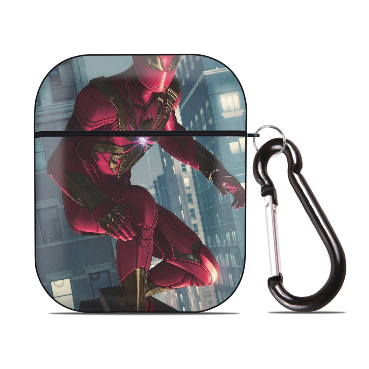 （画像用） Spider Man スパイダーマン AirPods 第2世代保護ケース ハードシェル ブラック 耐衝撃・防指紋・カラビナ付き