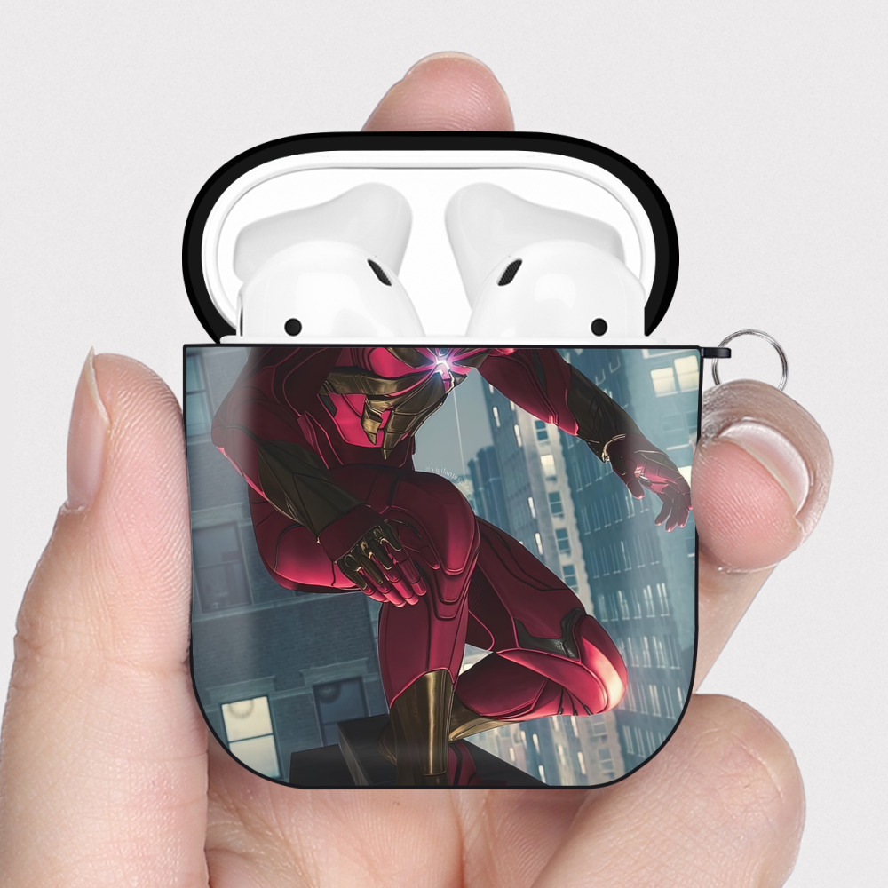 （画像用） Spider Man スパイダーマン AirPods 第2世代保護ケース ハードシェル ブラック 耐衝撃・防指紋・カラビナ付き