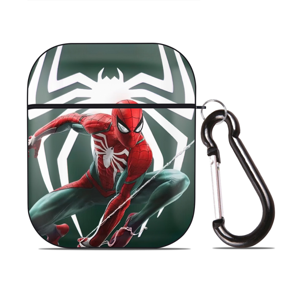 （画像用） Spider Man スパイダーマン AirPods 第2世代保護ケース ハードシェル ブラック 耐衝撃・防指紋・カラビナ付き