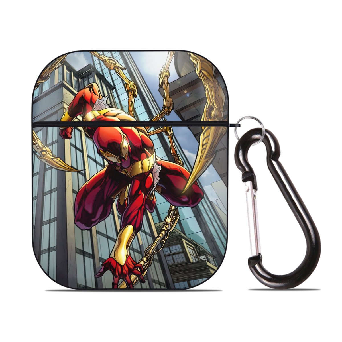 （画像用） Spider Man スパイダーマン AirPods 第2世代保護ケース ハードシェル ブラック 耐衝撃・防指紋・カラビナ付き