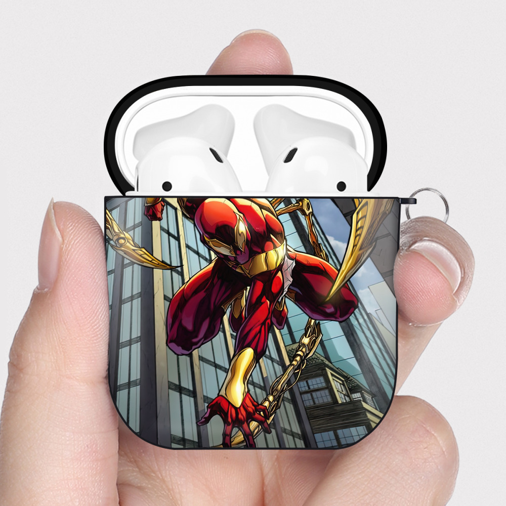 （画像用） Spider Man スパイダーマン AirPods 第2世代保護ケース ハードシェル ブラック 耐衝撃・防指紋・カラビナ付き