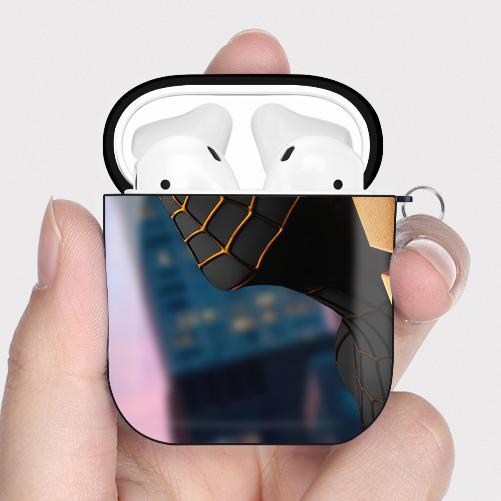 （画像用） Spider Man スパイダーマン AirPods 第2世代保護ケース ハードシェル ブラック 耐衝撃・防指紋・カラビナ付き